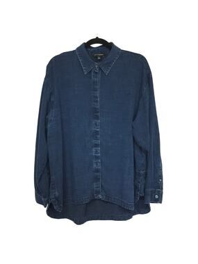 Banana Republic Lyocell Dark Wash Button Up Shirt L Coastal Casual Drapey